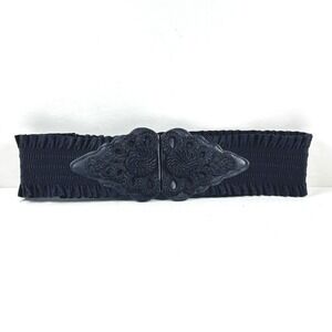 WCM New York Belt Women S Black Smocked Ruffle Soutache Cinch Elasticized Renn